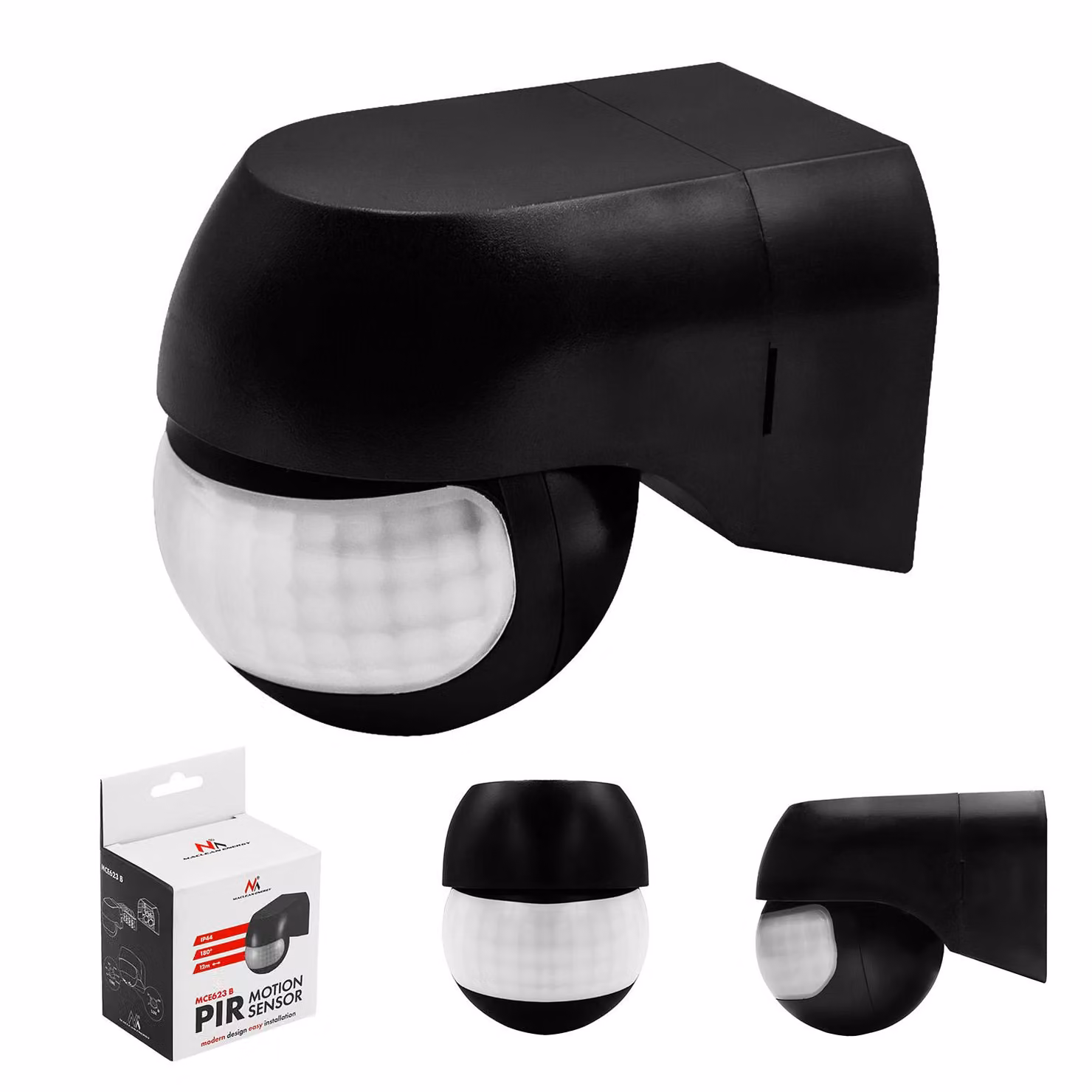 Sensore di movimento Maclean PIR, 12–24 V, infrarossi, grado di protezione IP44, colore nero, portata 12 m, massima potenza supportata 60/120 W, modello MCE623 B