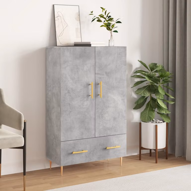 Credenza moderna vidaXL in legno multistrato e metallo, Grigio Cemento, L: 69,5 cm, P: 31 cm, H: 115 cm