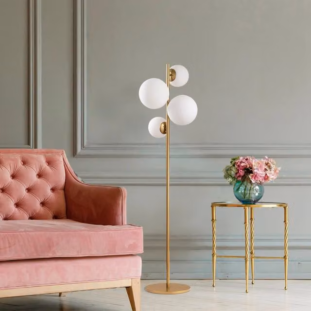 Lampada da terra moderna Mannelli in metallo e vetro oro e bianco, Altezza: 162 cm