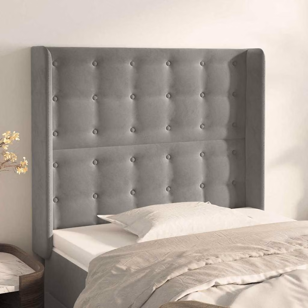Testiera ad orecchio vidaXL in velluto grigio chiaro L: 83 cm, P: 16 cm, H: 118-128 cm