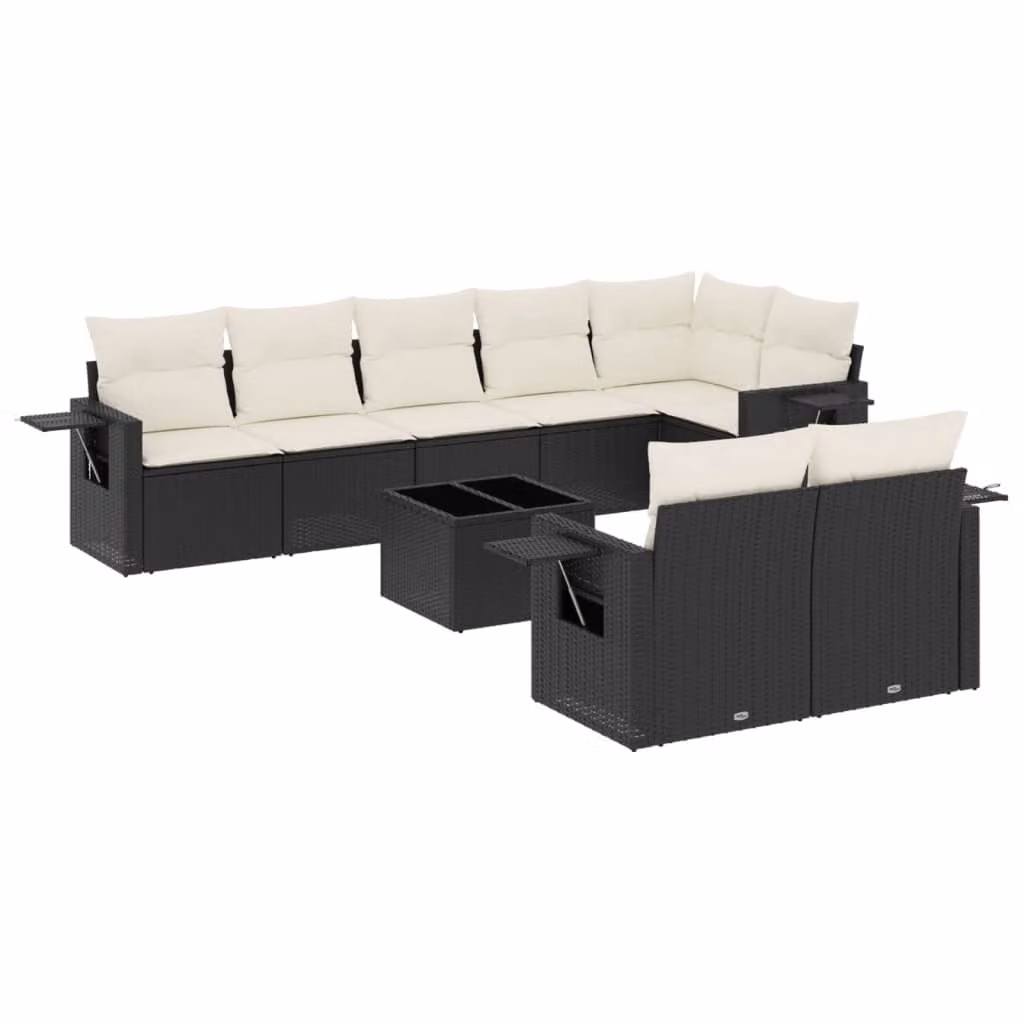 Set Divani da Giardino 9 pz con Cuscini Nero in Polyrattan