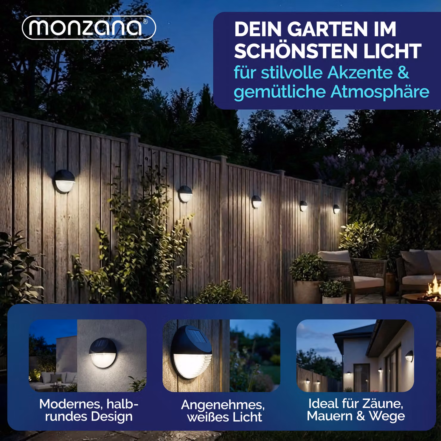 Set di 6 lampade da muro solari LED Monzana® nere per scale e giardino con sensore crepuscolare e design moderno in plastica, Ø 11 cm – 2