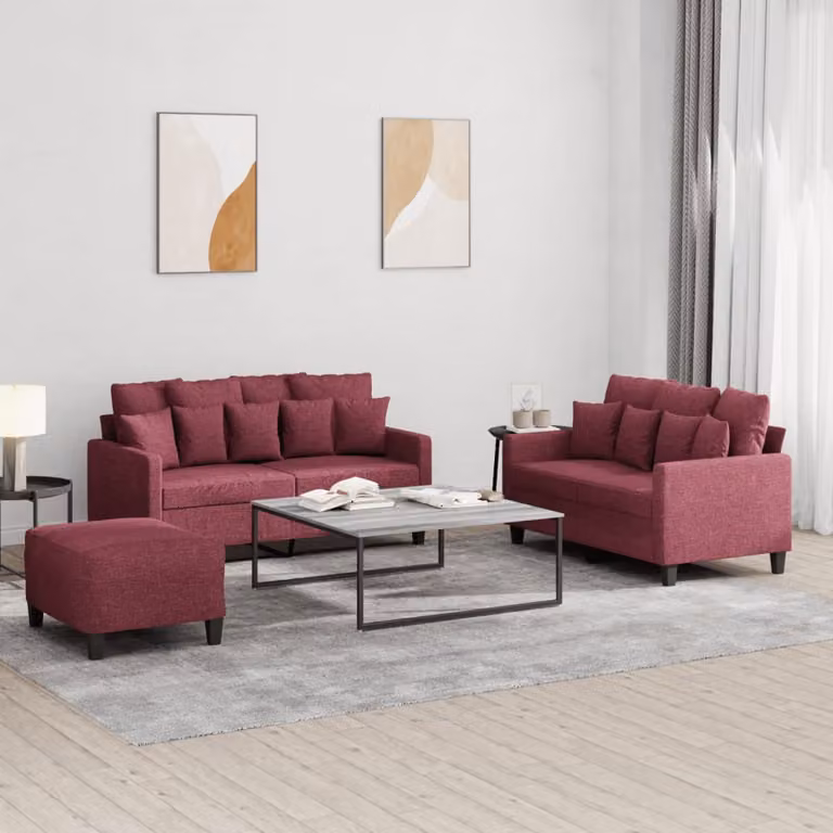 Maison Exclusive - Set divano 3 pezzi con cuscini in tessuto bordeaux