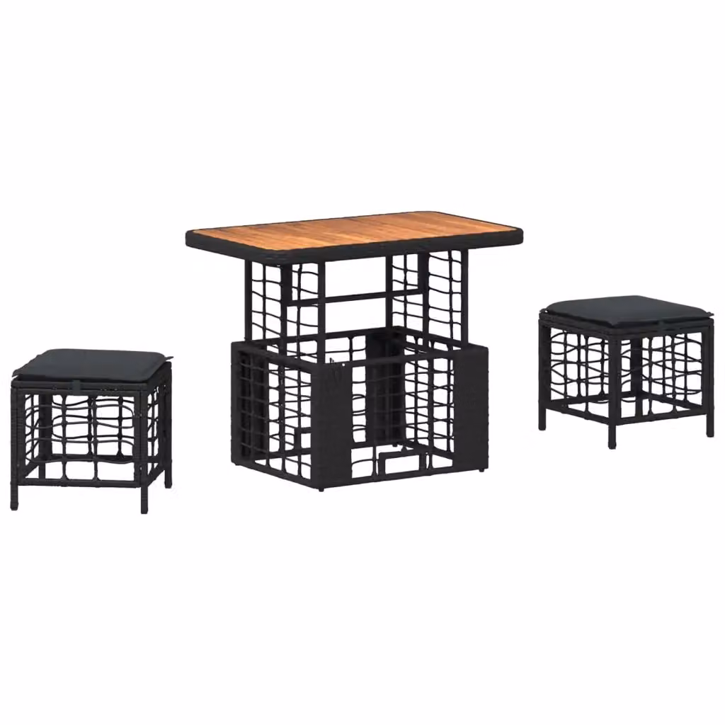 Set da pranzo per giardino e terrazza vidaXL in legno di acacia oliato e rattan, colore nero e grigio – 2