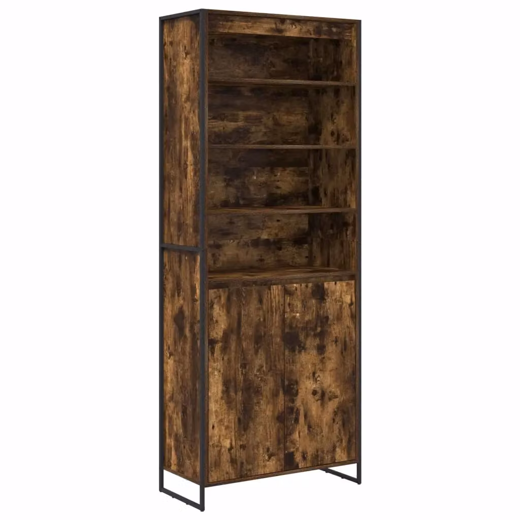 Set di 2 armadi alti vidaXL in stile industriale in legno e metallo, colore quercia fumosa, con ante a battente e ripiani interni, L: 79 cm, P: 36 cm, H: 200 cm – 2