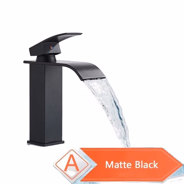 Rubinetto da bagno, design a cascata, comando monocomando, nero opaco MMW