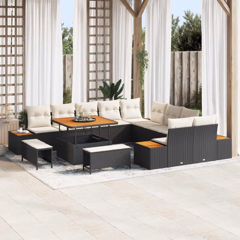 vidaXL Set Divano da Giardino 13 pz con Cuscini Nero e Beige