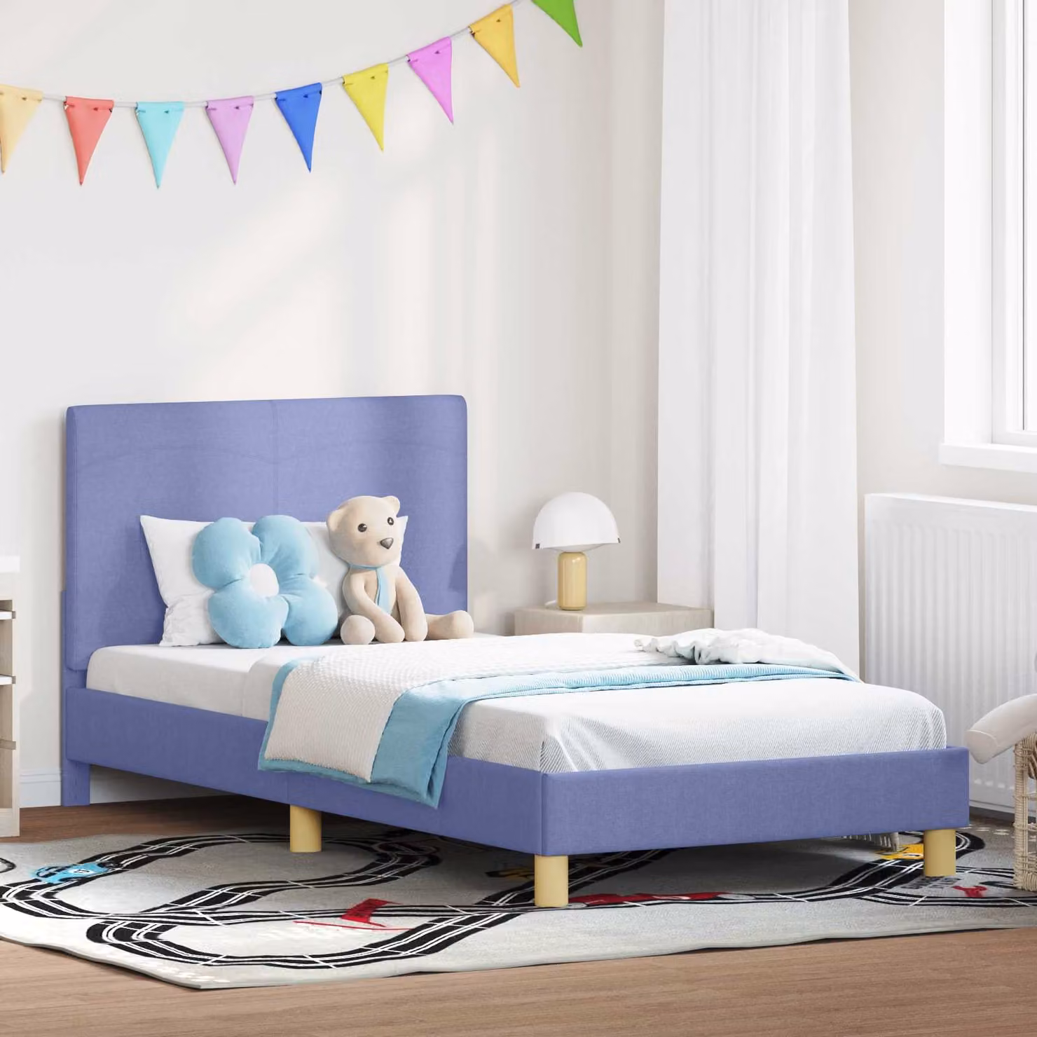 vidaXL Struttura letto per bambini moderna con testata imbottita in tessuto blu, L 80 x P 200 cm
