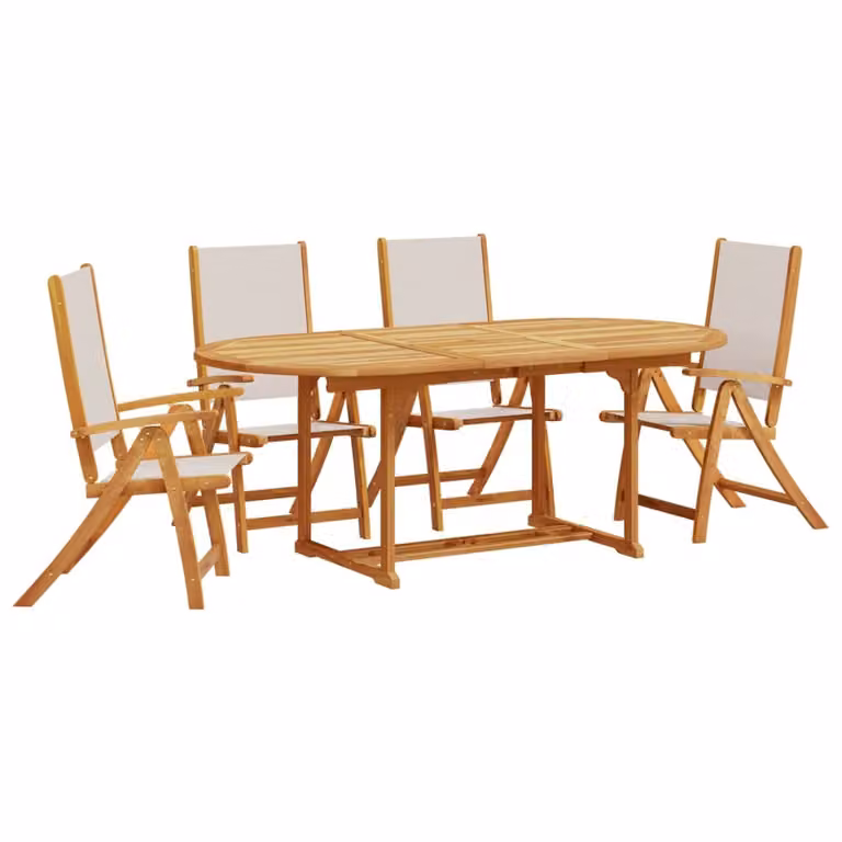 Set Pranzo da Giardino 5pz Legno Massello di Acacia e Textilene