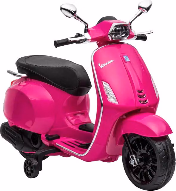 Moto Elettrica per Bambini 107x47x73 cm Licenza Vespa con Rotelle Fanale e Musica in PP e Metallo Rosa
