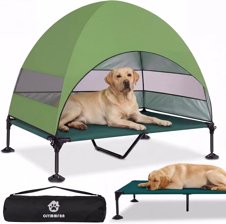 Cuccia rialzata per cani con tetto, verde, taglia XL, con piedini antiscivolo, per uso esterno
