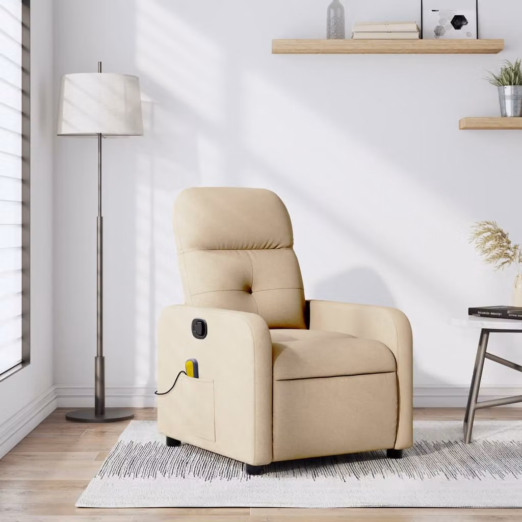 vidaXL Poltrona reclinabile relax beige in tessuto con braccioli