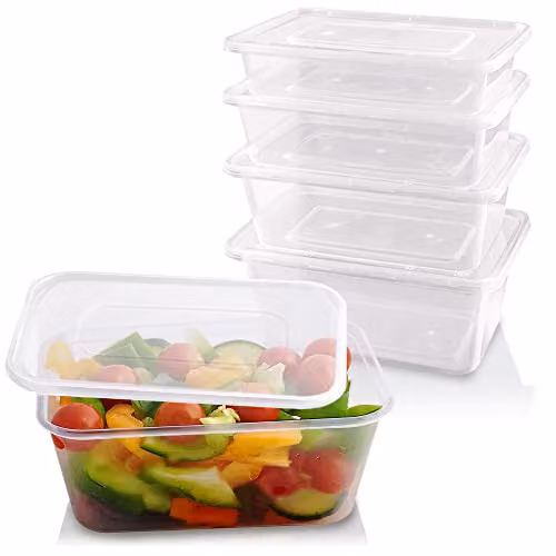 Sabco 50 contenitori riutilizzabili in plastica per microonde da 1000 ml con coperchio, senza BPA, adatti al congelatore, lavabili in lavastoviglie, scatole per alimenti durevoli
