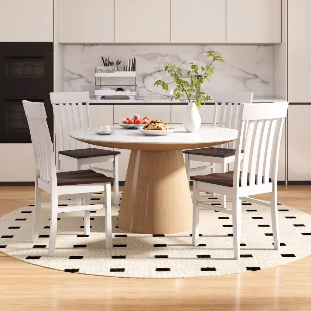 Sedie da pranzo Design Mania in legno con schienale alto a doghe, colore noce e bianco – 2