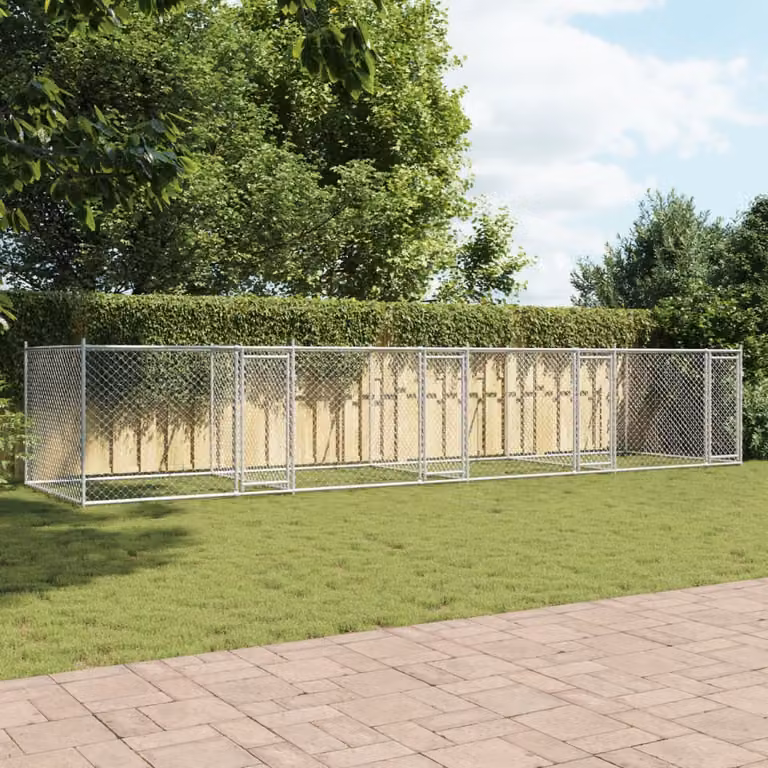 Gabbia per Cani con Porte Grigia 8x2x1,5 m in Acciaio Zincato