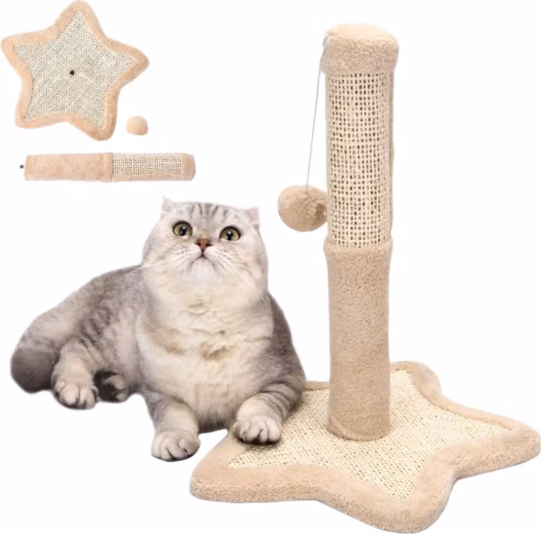 Grattino per gatti, giocattolo a forma di stella, beige, 38 cm