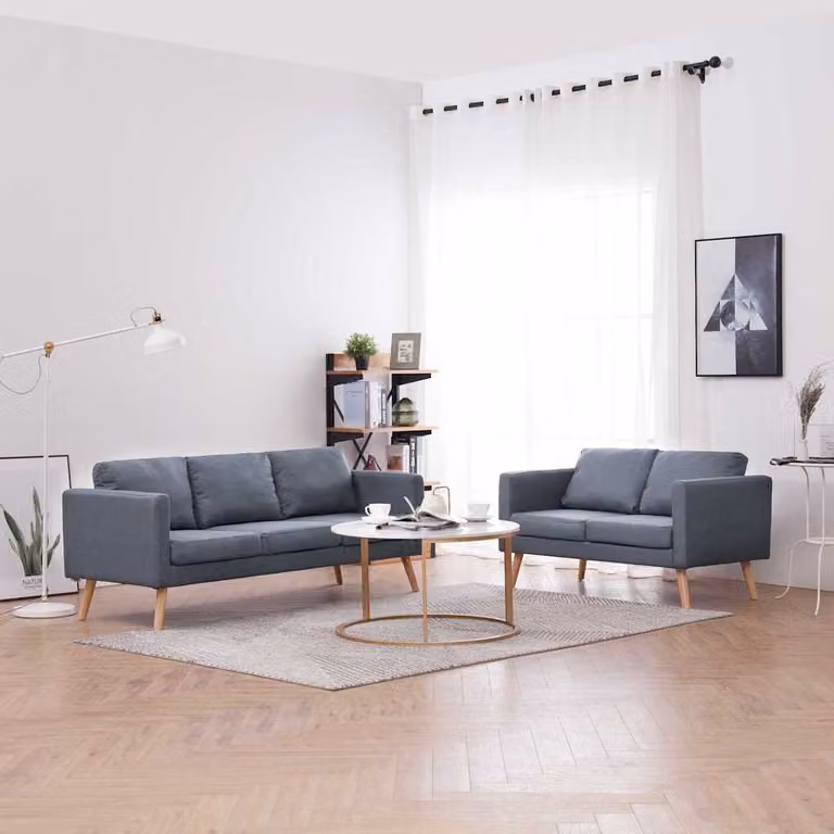 Set di Divani vidaXL da 2 e 3 Posti in Tessuto Grigio con Struttura in Legno e Cuscini Inclusi