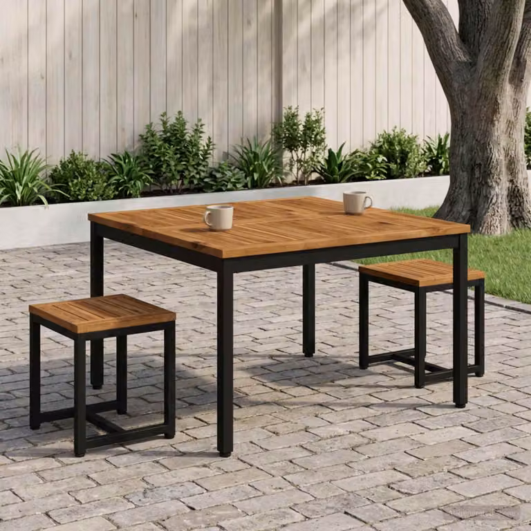 vidaXL Tavolino da salotto in legno di acacia e metallo, stile rustico, Marrone e Nero, L: 80 cm, P: 80,5 cm, H: 45 cm