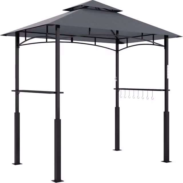 Padiglione barbecue con doppio tetto a LED 243 x 148 x 248 cm ripiani laterali protezione UV struttura metallica colore grigio perfetto per eventi e feste all aperto
