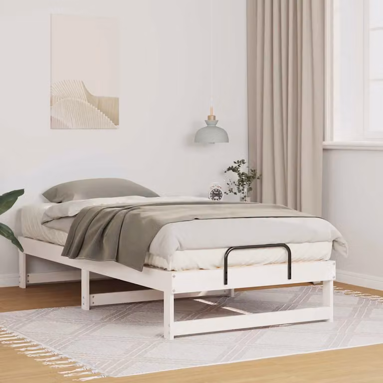 Struttura del letto moderna vidaXL in pino massello bianco L/P/H: 203 x 90 x 30 cm