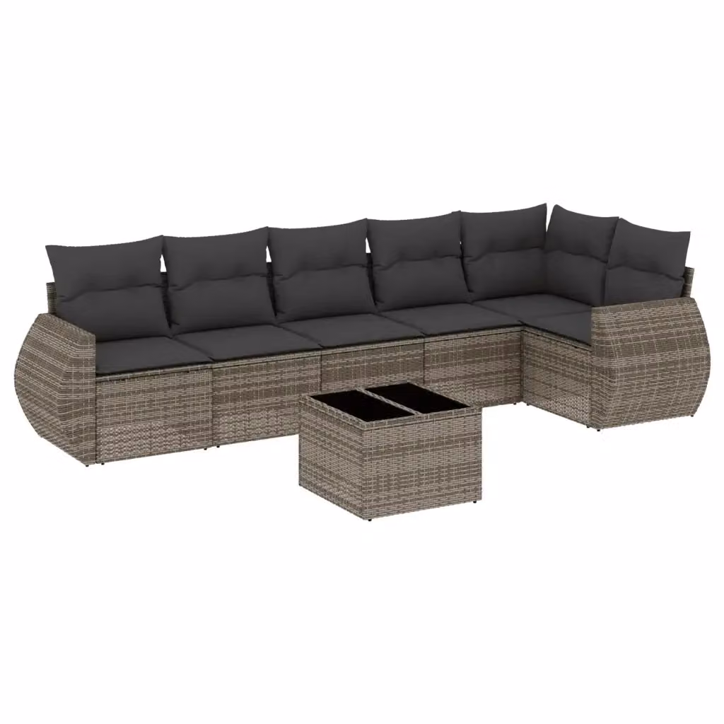 Set di divani da giardino vidaXL in polyrattan grigio con cuscini, tavolino e sedute a L per esterno – 2