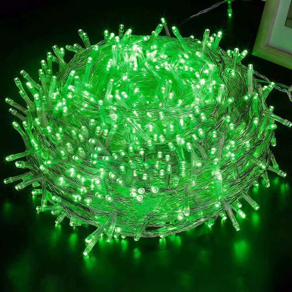 50M 500LEDs 8 Modes Fairy Lights Power LED Christmas Fairy Lights Cavo trasparente Camera Decorazione Luce Festa Giardino Illuminazione Albero di Natale, Verde