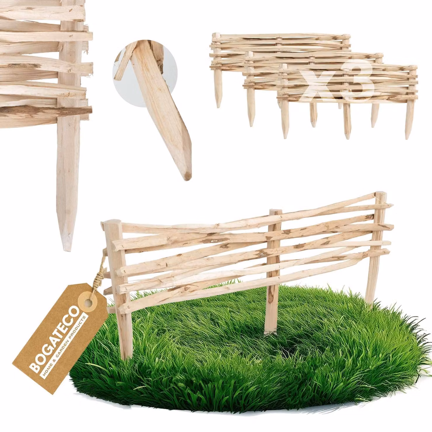 Set di 3 recinzioni in legno per giardino, ideali per delimitare aiuole