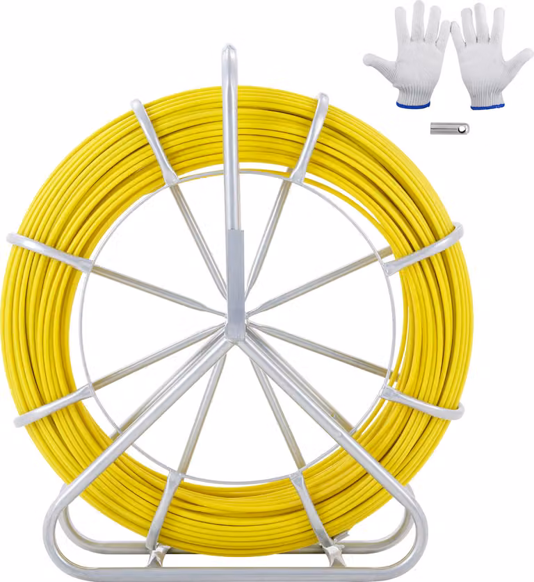 SucceBuy nastro retrattile in fibra di vetro, 656 piedi, 1/4 di pollice, tirafili Duct Rodder, supporto per bobina in acciaio, 3 teste di trazione, non conduttivo, per pareti e cablaggi elettrici