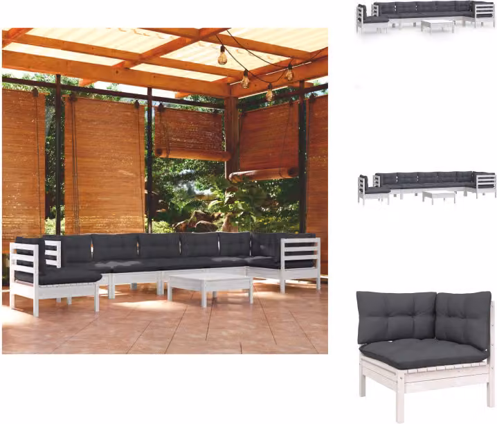 vidaXL set da salotto da giardino 9 pezzi con cuscini in legno di pino massiccio bianco - Set di mobili da giardino