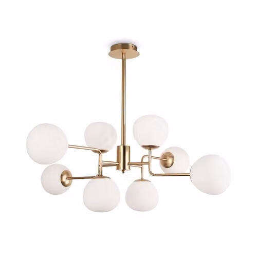 Lampadario Sospensione Erich In Metallo Oro Rosa 8 Luci E Diffusori Bianchi