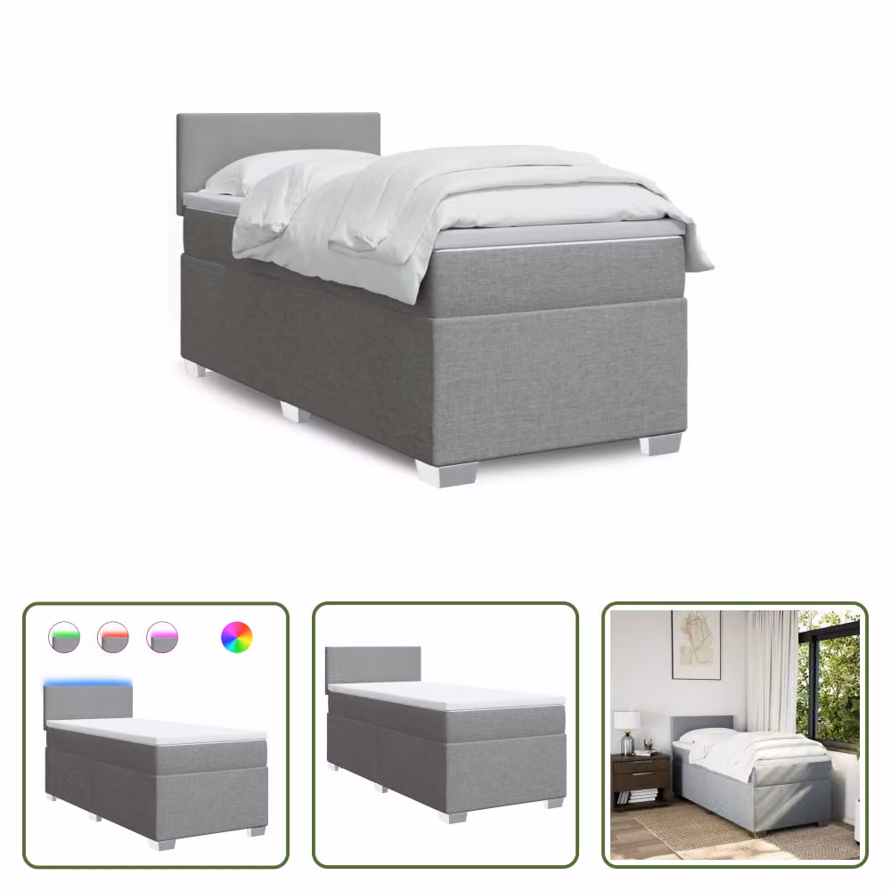 The Living Store Letto a molle con materasso grigio chiaro 90x190 cm in tessuto