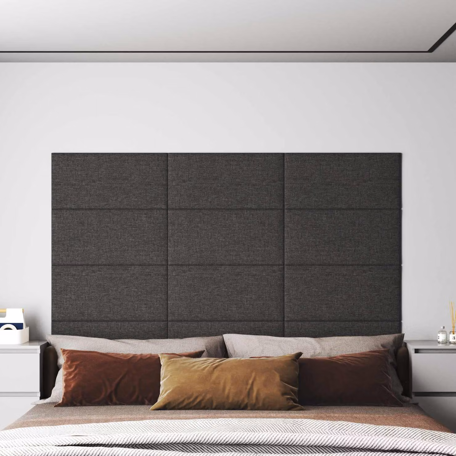 Set di 12 pannelli per testiera da parete vidaXL in tessuto grigio, L: 60 cm, H: 30 cm