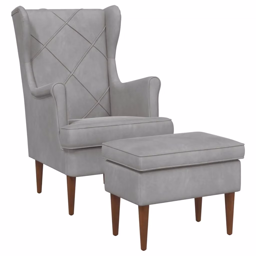Set Poltrona con Ottoman vidaXL in Velluto Grigio con Braccioli e Struttura Moderna – 2