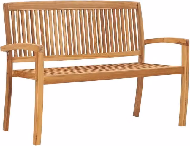 Panchina da giardino impilabile vidaXL in teak massello con cuscini beige e marrone L: 128,5 cm
