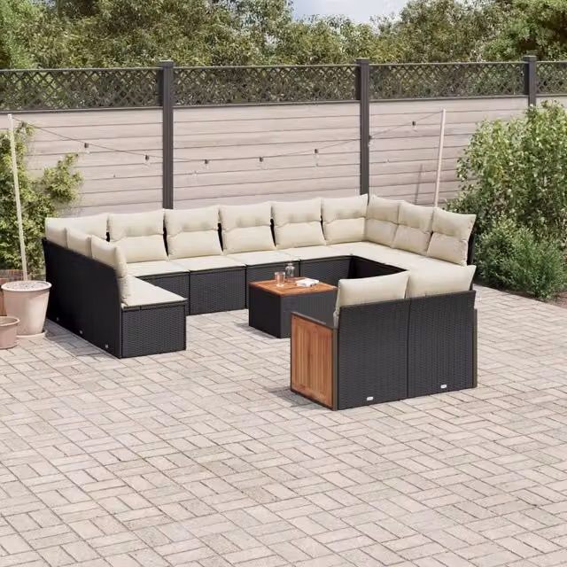 Set Divani da Giardino 13pz con Cuscini Nero in Polyrattan 3228128