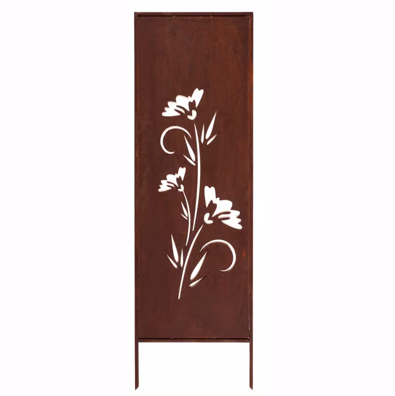 Pannello decorativo da giardino in acciaio arrugginito « Garofani » 160x50 cm, effetto corten