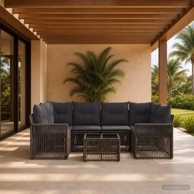 Set Divano da Giardino 7 pz Grigio polyrattan 3435059