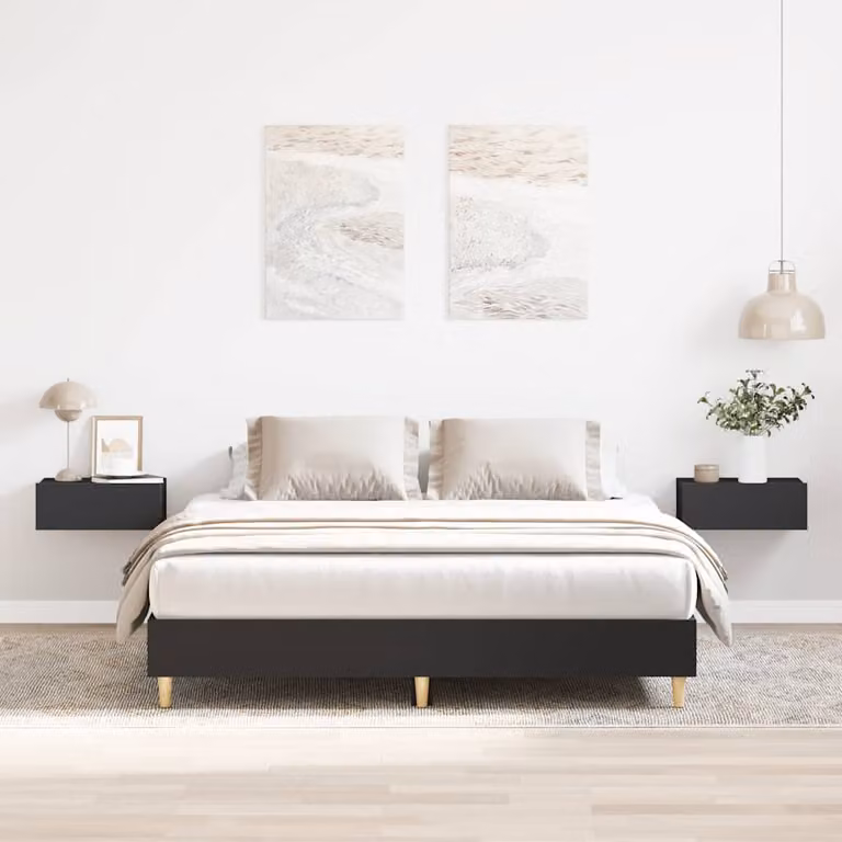 vidaXL Giroletto in legno multistrato nero con doghe fisse L/P/H: 200 x 140 x 25 cm
