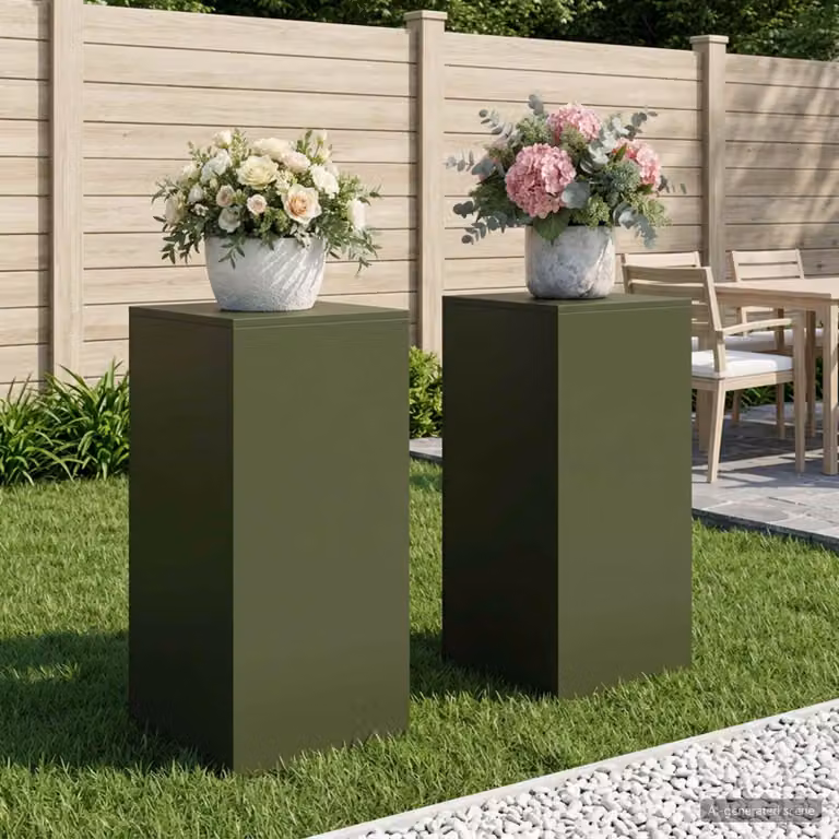 Set di 2 supporti per piante vidaXL in acciaio verde oliva, L/P/H: 40 x 40 x 80 cm