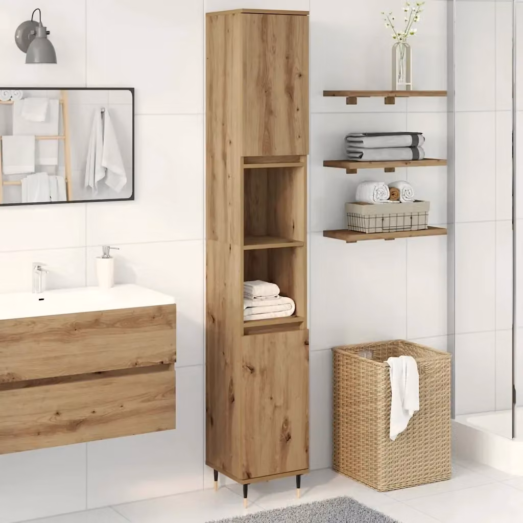 Armadietto da bagno sospeso Design In in legno e metallo stile industrial, colore rovere marrone, L: 30 cm, P: 30 cm, H: 190 cm – 2