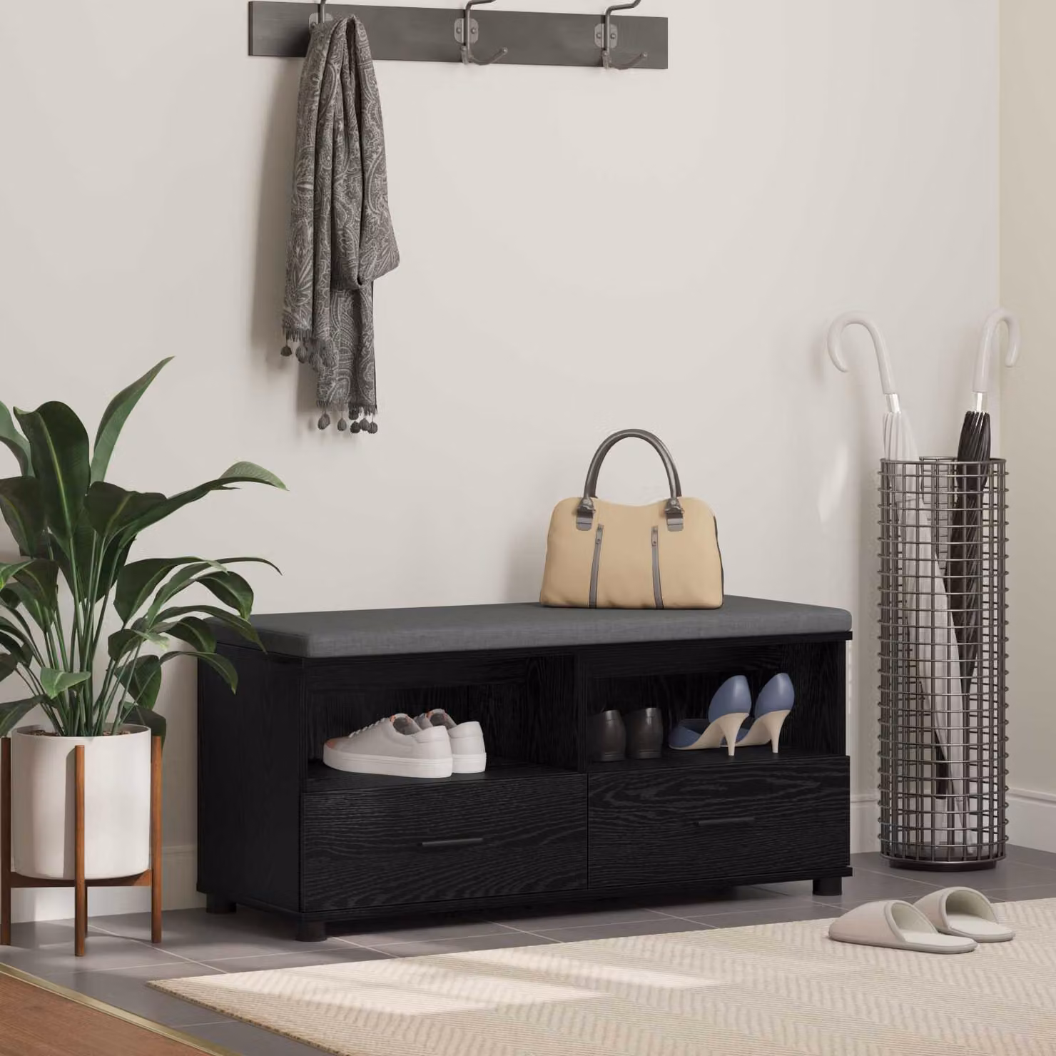 vidaXL Panca porta scarpe moderna per ingresso, colore nero, L: 100 cm, P: 38 cm, H: 46 cm