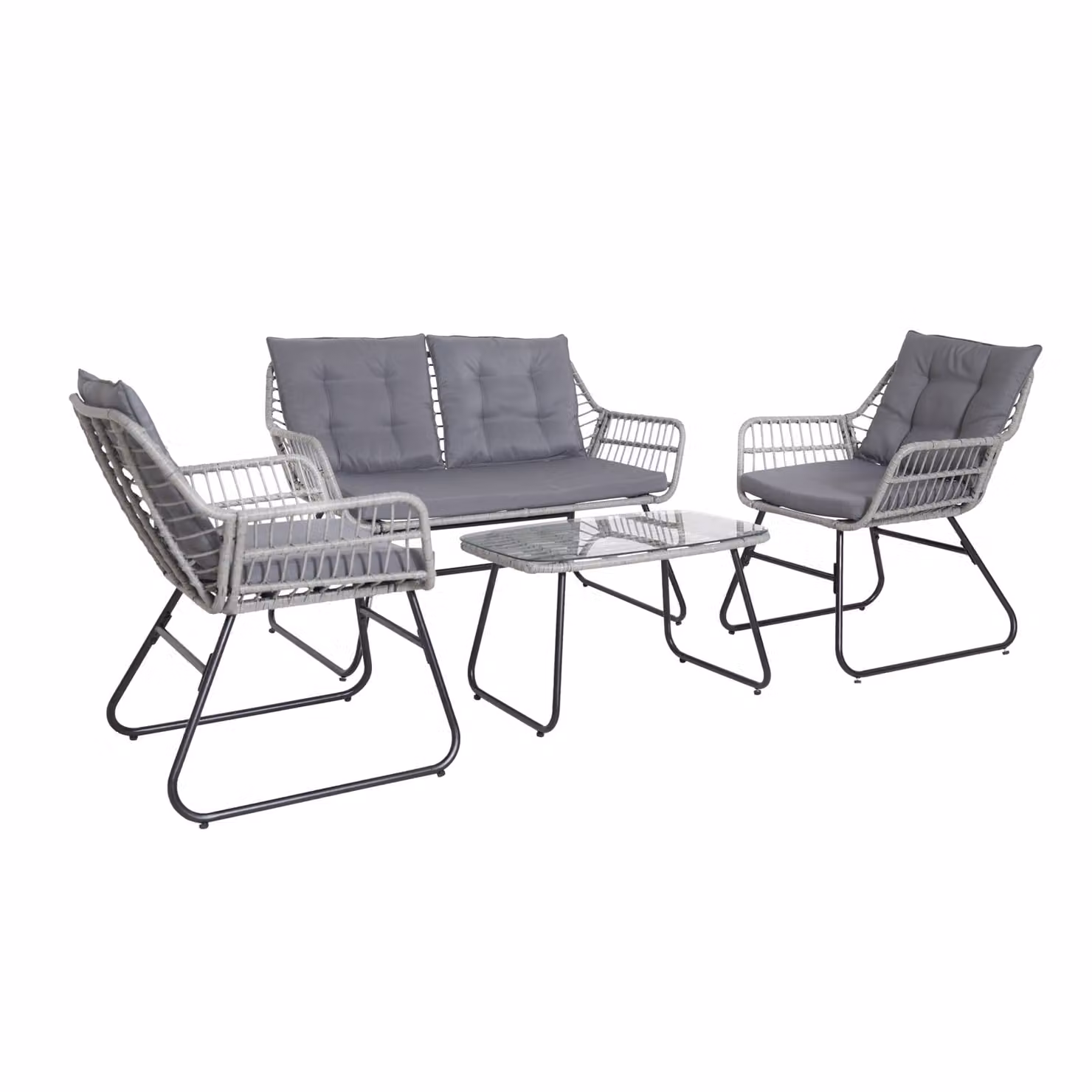 SVITA CAPRI set di mobili da balcone gruppo di sedute in polyrattan per esterni 4 pezzi salotto da giardino grigio chiaro