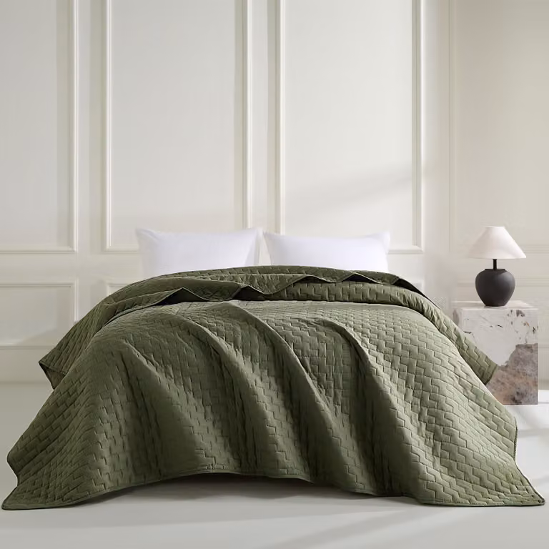 Copertura per letto verde oliva, 200 x 220 cm - Copertura moderna per letto e divano
