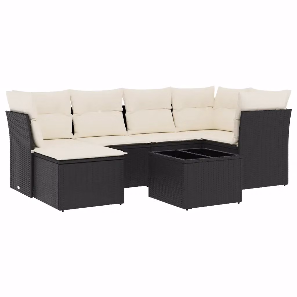 Set Divani da Giardino vidaXL in Polyrattan Nero con 7 Cuscini e Tavolino da Esterno – 2