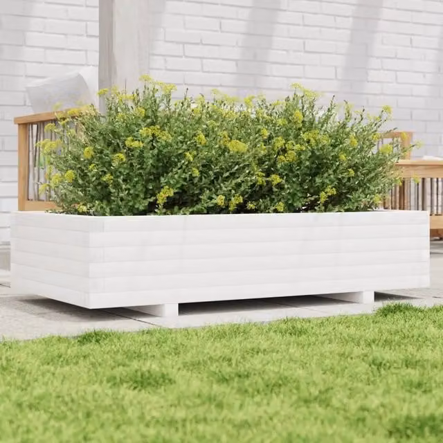 Fioriera da giardino bianca vidaXL in legno L: 110 cm, P: 60 cm, H: 26,5 cm