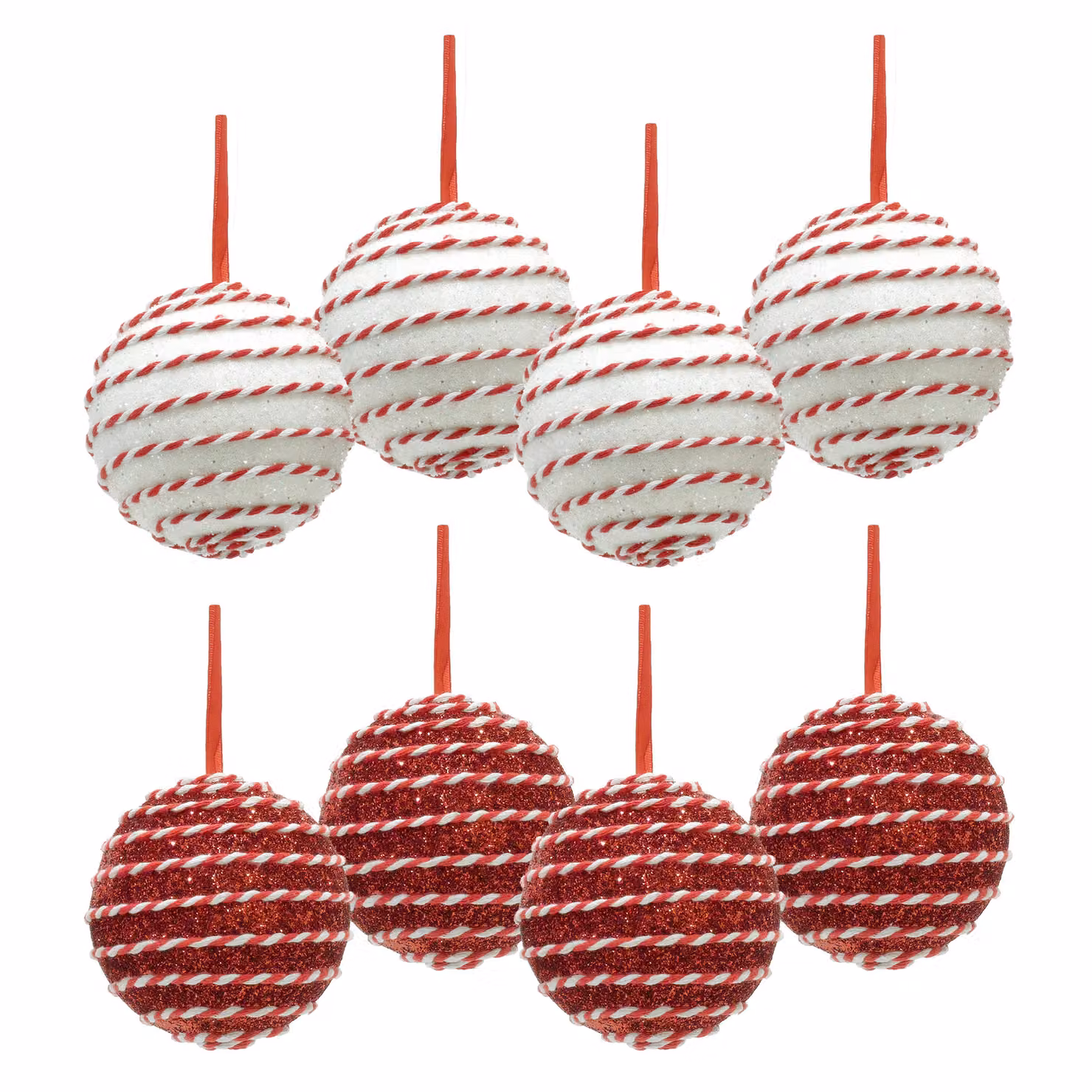 Set di 4 palline di Natale Vestiamo Casa con glitter bianche e rosse, diametro: 10 cm – 1