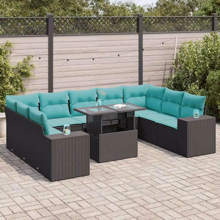 Maison Exclusive - Set da giardino 10 pezzi con cuscini in polyrattan nero