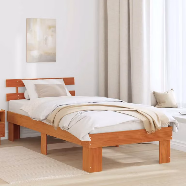 Struttura del letto moderna vidaXL in pino massello marrone cerato 90 x 190 cm