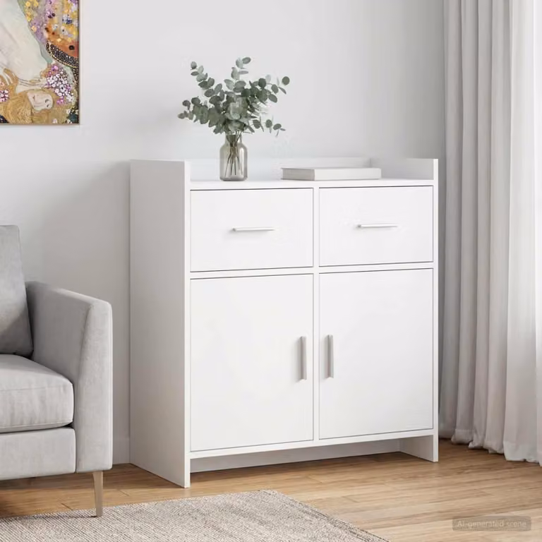 Credenza moderna vidaXL in legno ingegnerizzato e metallo, colore bianco, L 75 cm x P 36 cm x H 80 cm