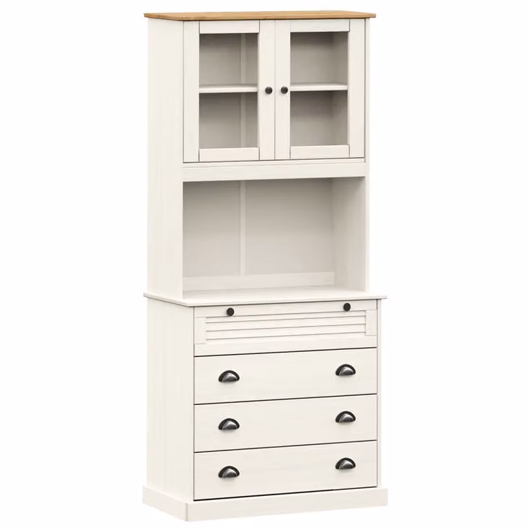 Credenza VIGO Bianca 80x40x176 cm in Legno Massello di Pino